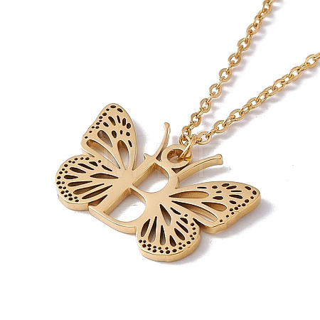 Initial Letter with Butterfly Pendant Necklace NJEW-C026-01G-B-1