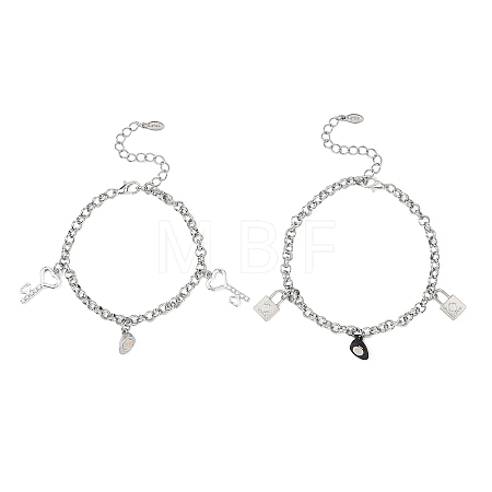 2Pcs 304 Stainless Steel Charm Bracelets BJEW-JB12823-1
