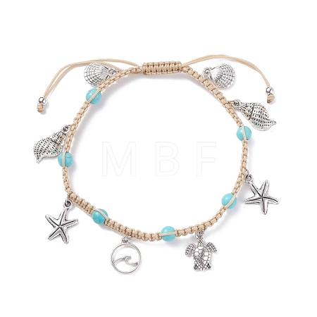 Synthetic Turquoise Braided Bead Anklet AJEW-AN00483-1