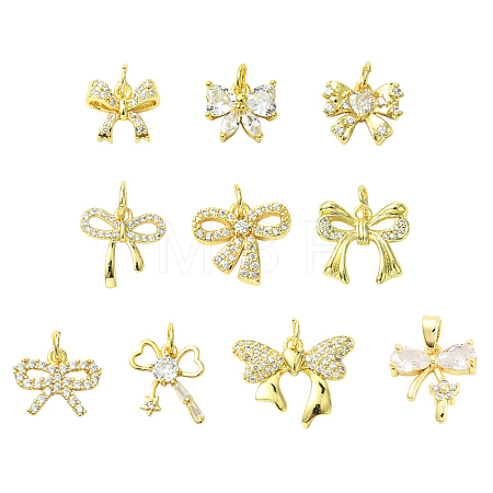 10Pcs 10 Styles Brass Micro Pave Cubic Zirconia Charms KK-CJ0003-75-1