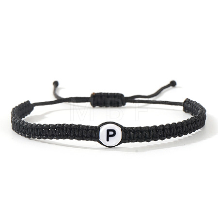 Flat Round with Letter Pattern Resin Beads Braided Bead Bracelets FS-WG43323-16-1