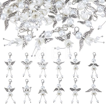 60Pcs 12 Style Alloy & ABS Plastic Imitation Pearl Pendant Decorations HJEW-FH00303-1