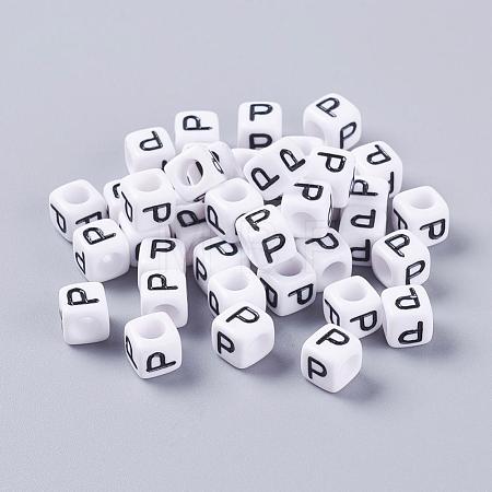 Acrylic Horizontal Hole Letter Beads PL37C9308-P-1