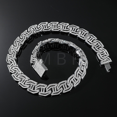 Zinc Alloy Full Crystal Rhinestone Cuban Link Chain Necklaces for Women Men FS-WG48DDB-06-1