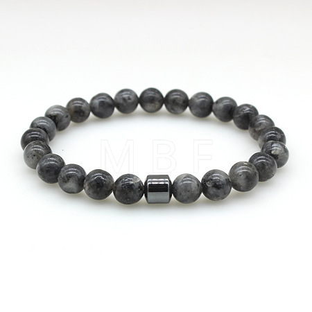 Natural Labradorite Round Beaded Stretch Bracelets for Men Women FS-WG77712-05-1