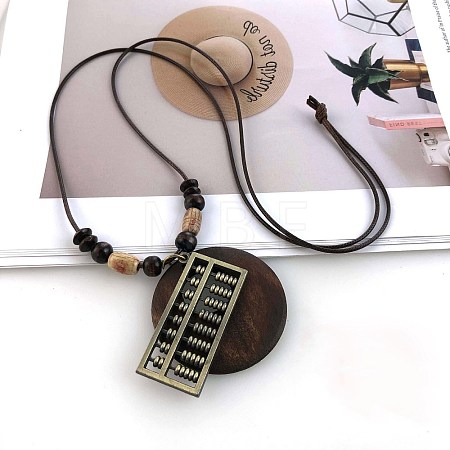 Bohemian Wood Donut Alloy Pendant Long Necklaces for Women FS-WGBD296-04-1