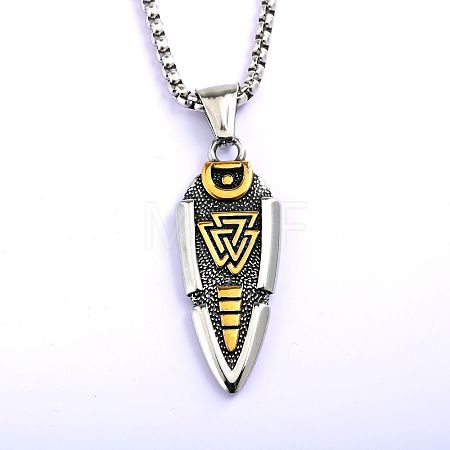 Vintage Two Tone 304 Stainless Steel Viking Arrowhead Pendant Necklaces for Men Women WG9CA47-02-1