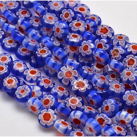 Handmade Millefiori Glass Flat Round Bead Strands X-LK-P011-12-1