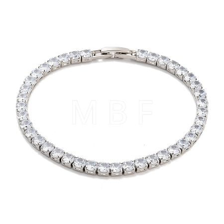 Brass Pave Clear Cubic Zirconia Flat Round Link Bracelets BJEW-YWC0002-04P-1