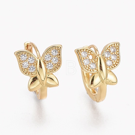 Brass Micro Pave Clear Cubic Zirconia Huggie Hoop Earrings EJEW-L231-53G-1