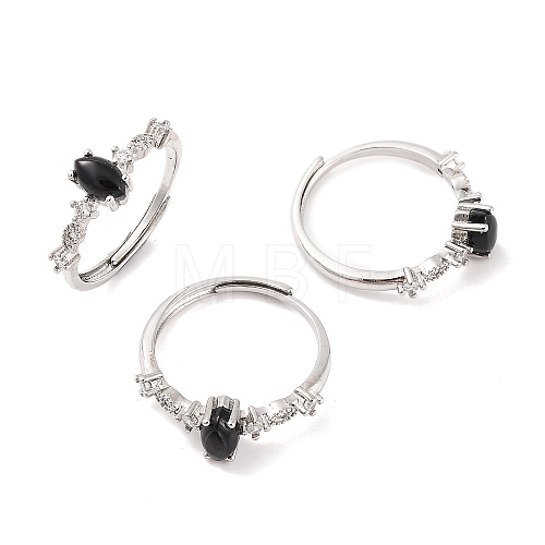 Horse Eye Natural Black Onyx Adjustable Rings RJEW-Q817-02P-09-1