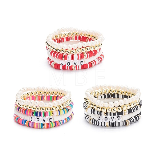Handmade Polymer Clay Heishi Beads Stretch Bracelets Set BJEW-JB07401-1