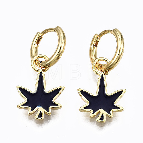 Brass Enamel Huggie Hoop Earrings EJEW-T014-28G-01-NF-1