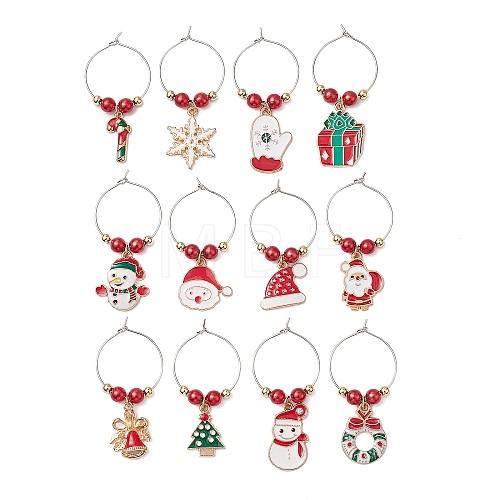 Christmas Alloy Enamel Wine Glass Charms AJEW-JO00258-1