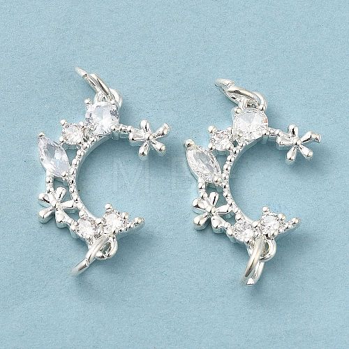 Rack Plating Brass Pave Clear Cubic Zirconia Connector Charms KK-K273-08S-1