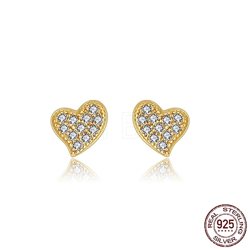 Heart 925 Sterling Silver Cubic Zirconia Stud Earrings for Women EJEW-P231-35G-1