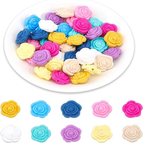 40Pcs 10 Colors Food Grade Eco-Friendly Silicone Beads SIL-CA0001-46-1