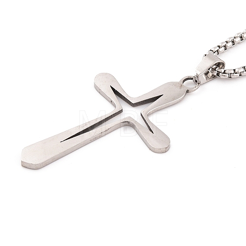 Non-Tarnish Cross 201 Stainless Steel Pendant Necklaces NJEW-F320-02P-1