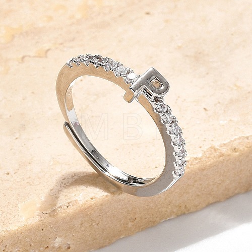 S925 Sterling Silver Adjustable Letter Rings for Women RJEW-M068-01P-P-1