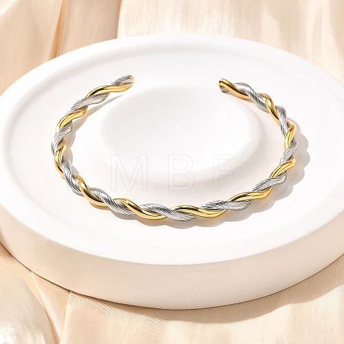 304 Stainless Steel Twisted Rope Shape Cuff Bangles for Women BJEW-C091-02D-GP-1