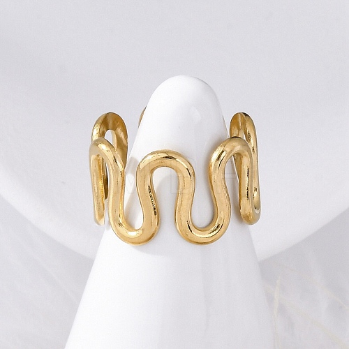 Wave 304 Stainless Steel Finger Rings for Women RJEW-F174-06G-1