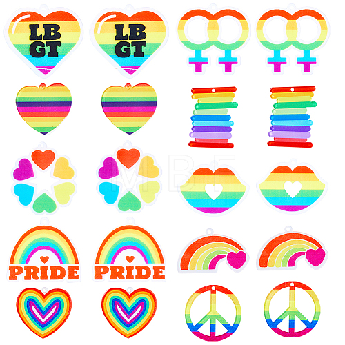 20Pcs 10 Style Pride Style & Rainbow Color Printed Acrylic Pendants SACR-SC0001-23-1