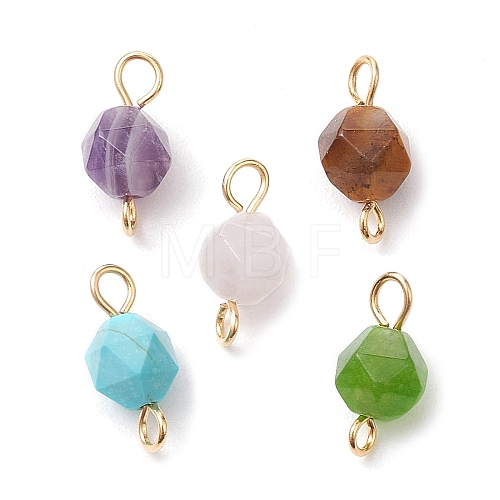 Faceted Natural Mixed Gemstone Star Cut Round Connector Charms PALLOY-JF02722-01-1