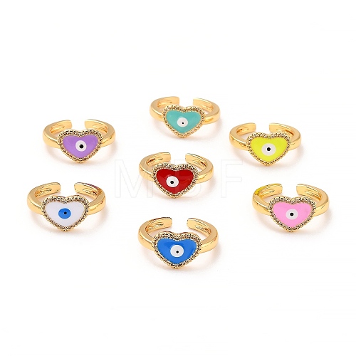 Heart with Evil Eye Cubic Zirconia Cuff Ring for Women RJEW-C004-21-RS-1