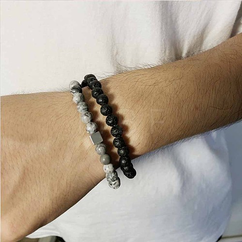 Fashion Retro Black Matte Bracelet Set with Zircon Crown ZZ8347-17-1