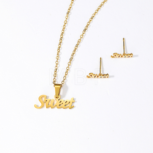 Elegant Vintage Stainless Steel Word Sweet Earrings & Necklace Set for Women QG7998-1
