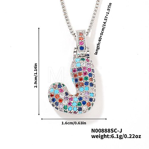 Brass Pave Colorful Cubic Zirconia Letter Pendant Box Chain Necklaces NU0575-36-1