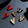 3 Pairs Heart with Leopard Print  Spray Painted Alloy Stud Earrings FS-WG7979B-01-2