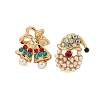 Christmas Alloy Colorful Rhinestone & Plastic Asymmetrical Stud Earrings for Women EJEW-M256-02C-G-1