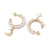 Moon & Star Natural Pearl Dangle Half Hoop Earrings EJEW-JE05895-01-4