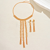 Vintage Middle Eastern Alloy Long Tassel Necklace & Earrings Sets for Women IX1093-5