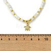 Ocean Brass Pave Clear Cubic Zirconia Sea Animals Pendant Natural Shell and Glass Seed Beaded Necklaces for Women NJEW-JN06345-02-4