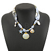304 Stainless Steel Enamel Pendant Printed Cloth Scarf Necklaces for Women FS-WGDE682-01-1