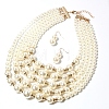 ABS Plastic Imitation Pearl Round Beaded Multilayer Necklaces & Dangle Earrings Sets WGC2095-02-3