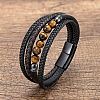 Natural Tiger Eye Round Beads & Braided Imitation Leather Cord Bracelets for Men FS-WGCE7B3-24-1