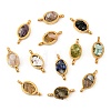 Natural Mixed Gemstone Chip 304 Stainless Steel Oval Connector Charms KK-P300-11G-1