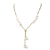 Natural Pink Shell Chip & 304 Stainless Steel Cable Chain Lariat Necklaces NJEW-JN06280-2