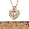 Brass Pave Pink Cubic Zirconia Heart Pendant Brass Curb Chain Necklace for Women NJEW-JN06484-02-3