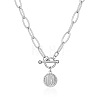 304 Stainless Steel Love Disc Coin Pendant Necklaces with OT Clasps for Women Men WG7163D-01-5