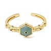 Hexagon Brass Pave Natural Labradorite & Cubic Zirconia Cuff Bangles for Women BJEW-Z172-01G-08-4