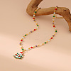 Christmas Alloy & Brass White Red and Green Enamel Pendant Colorful Resin Beaded Necklaces for Women FS-WGF8F07-05-1