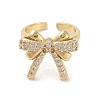 Bowknot Brass Micro Pave Clear Cubic Zirconia Open Cuff Rings RJEW-S417-01G-03-2