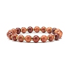 Natural Wood Round Beads Stretch Bracelet BJEW-JB07140-2