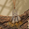 Ethnic Style Alloy & Wood Woven Web/Net with Feather Big Pendant Faux Suede Cord Necklaces for Women FS-WG285C1-01-1