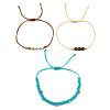 3Pcs 3 Styles Round Natural Tiger Eye & Glass Seed Beads Braided Bracelets & Stainless Steel Link Bracelets Set XI5712-2-1
