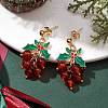 Cherry Alloy Enamel and Carnelian Beads  Studs Earring EJEW-TA00445-2